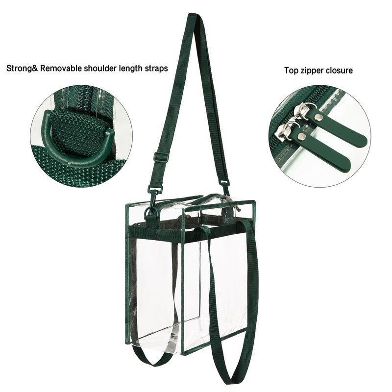 BAGAIL Clear Bags 12x6x12 Stadium Approved Clear Tote Bag with Zipper Closure Crossbody Shoulder Bag with Adjustable Strap(Green) - Image 2